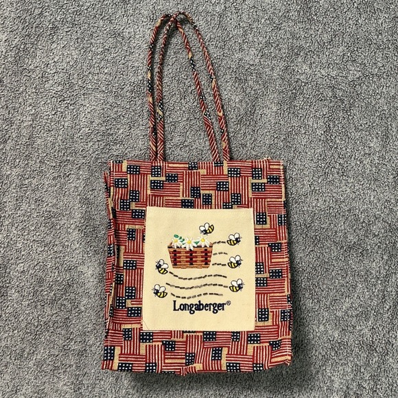 Longaberger Handbags - Longaberger American Flag Bee Basket Embroidered Fabric Tote Bag Red White Blue